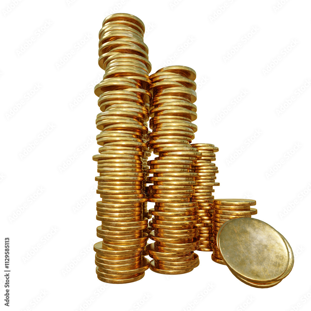 3D rendered pile of golden coins isolated on transparent background 3D rendered pile of golden coins isolated on transparent background