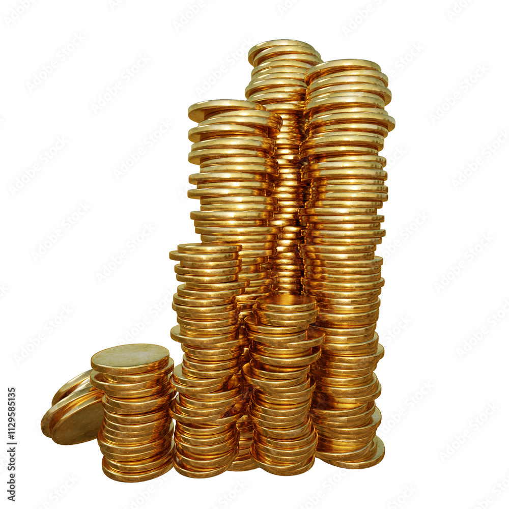3D rendered pile of golden coins isolated on transparent background 3D rendered pile of golden coins isolated on transparent background