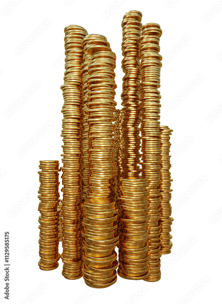 3D rendered pile of golden coins isolated on transparent background 3D rendered pile of golden coins isolated on transparent background