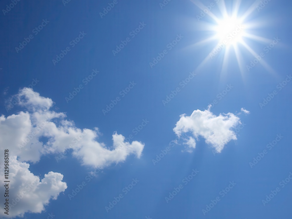White fluffy clouds scattered across a vibrant blue sky in the summertime, weather, sunlight, blue White fluffy clouds scattered across a vibrant blue sky in the summertime, weather, sunlight, blue