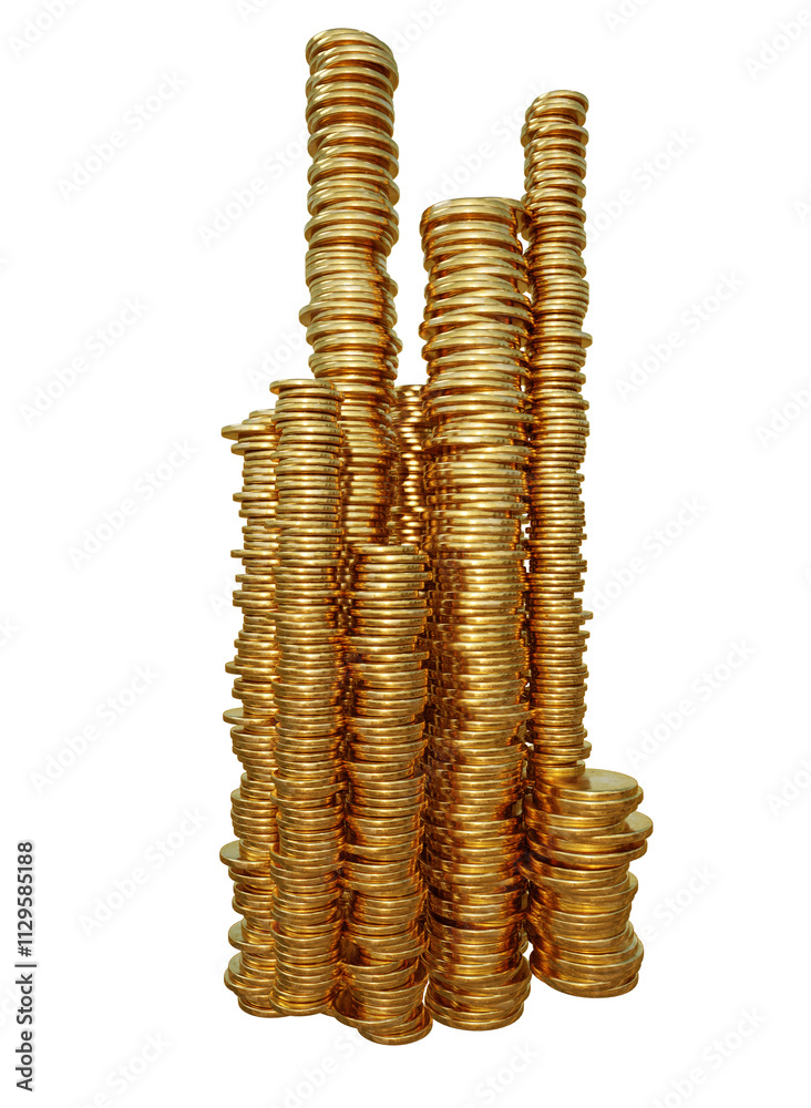 3D rendered pile of golden coins isolated on transparent background 3D rendered pile of golden coins isolated on transparent background