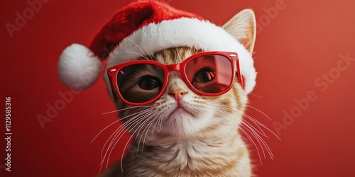 Cute Cat in Santa Hat and Sunglasses