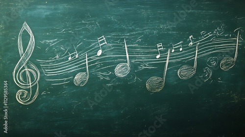 Wallpaper Mural Musical Notes and Treble Clef Drawn on a Green Chalkboard Torontodigital.ca