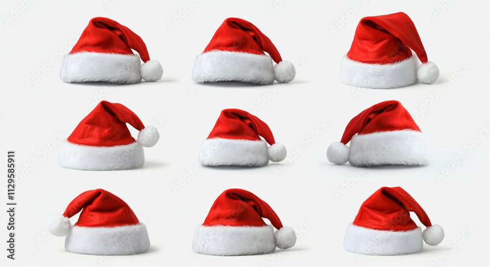 Santa hats in different orientations and styles for festive holiday celebrations and Christmas outfits Santa hats in different orientations and styles for festive holiday celebrations and Christmas outfits