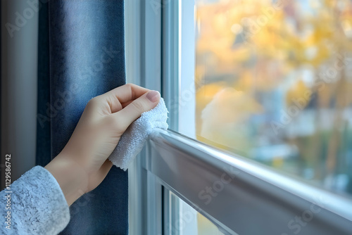 A hand wipes a window sill clean, bringing clarity and warmth on a sunny fall day Free Download A hand wipes a window sill clean, bringing clarity and warmth on a sunny fall day - GFXLoad