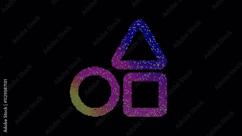 Icon shapes is made up of LED square shapes that shimmer and flicker. There are black dead diodes. In-Out looped. Alpha BW at the end Icon shapes is made up of LED square shapes that shimmer and flicker. There are black dead diodes. In-Out looped. Alpha BW at the end