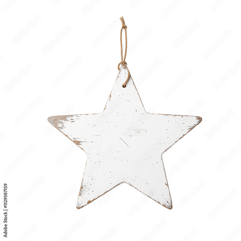 Rustic white wooden star ornament with twine hanger Rustic white wooden star ornament with twine hanger