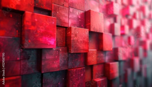 A wall made of red blocks with a black border