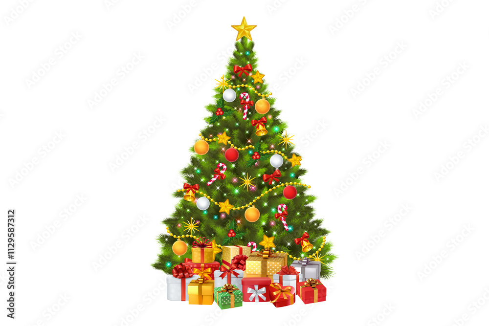 Beautiful Christmas tree with colorful balls on the white background Beautiful Christmas tree with colorful balls on the white background