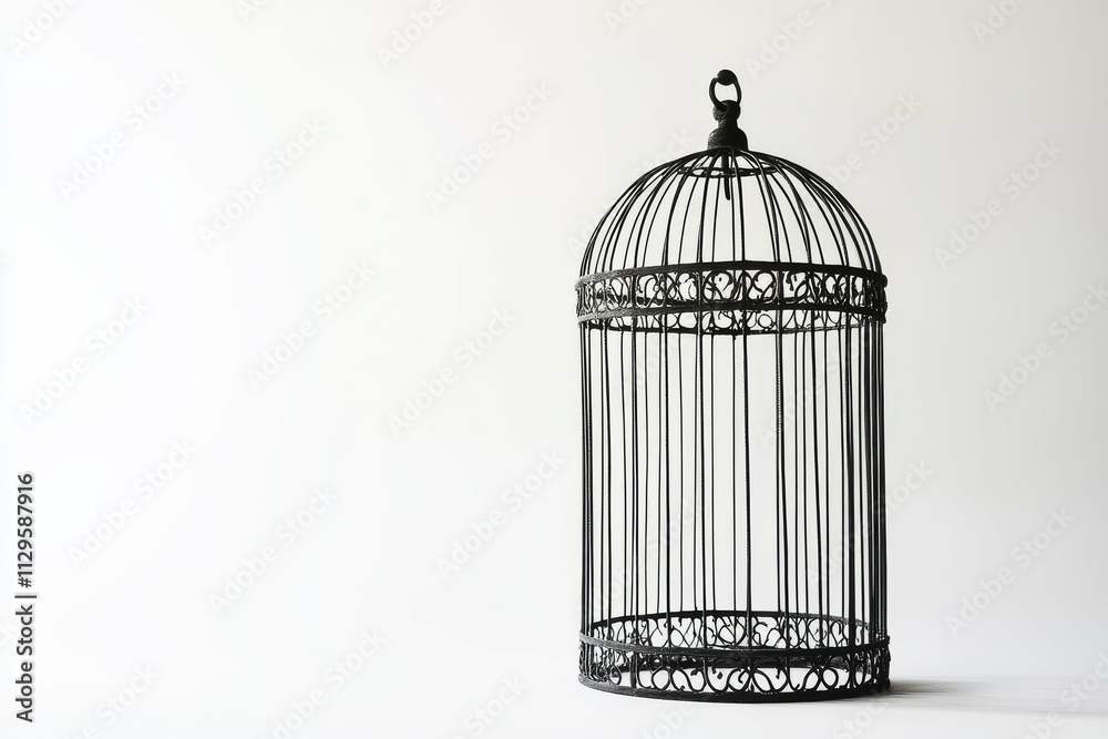 Minimalist Open Birdcage Silhouette White Background Minimalist Open Birdcage Silhouette White Background