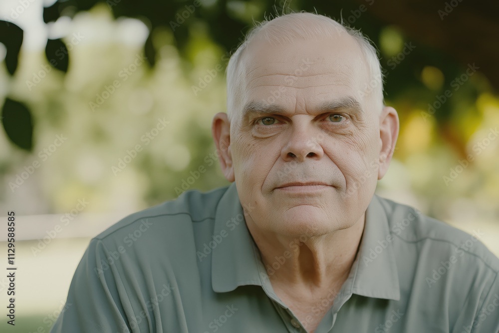 Portrait of an elderly man with kind expression sitting outdoors in a relaxed setting Portrait of an elderly man with kind expression sitting outdoors in a relaxed setting