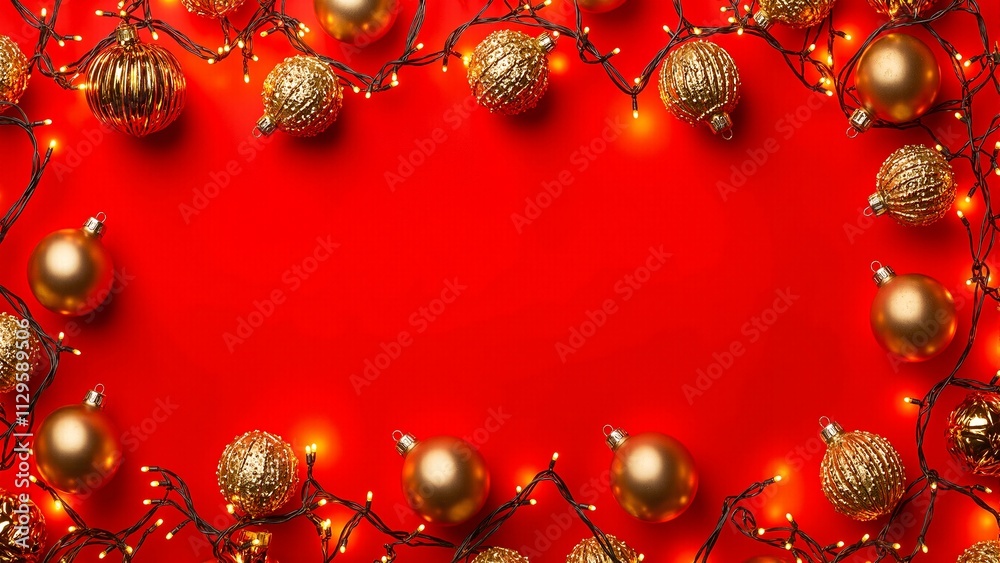 Festive red and gold Christmas backdrop with twinkling lights Festive red and gold Christmas backdrop with twinkling lights