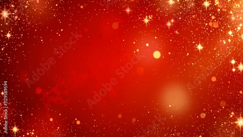 Festive red and gold abstract Christmas backdrop with glowing stars and swirling lights