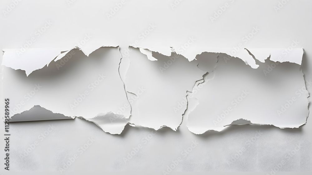Torn white paper on a gray background, showcasing a collection of paper rips. Torn white paper on a gray background, showcasing a collection of paper rips.