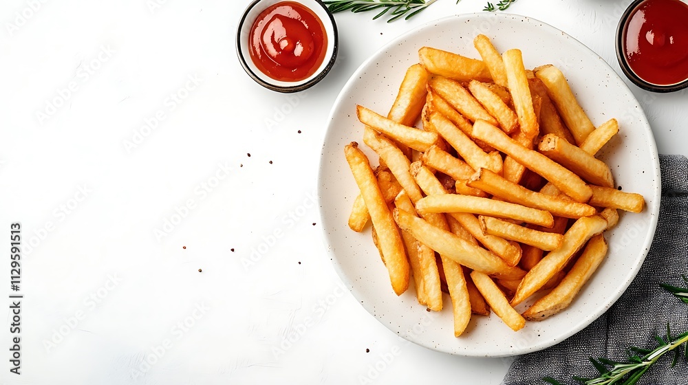 A Plate of Crispy French Fries with Ketchup A Plate of Crispy French Fries with Ketchup