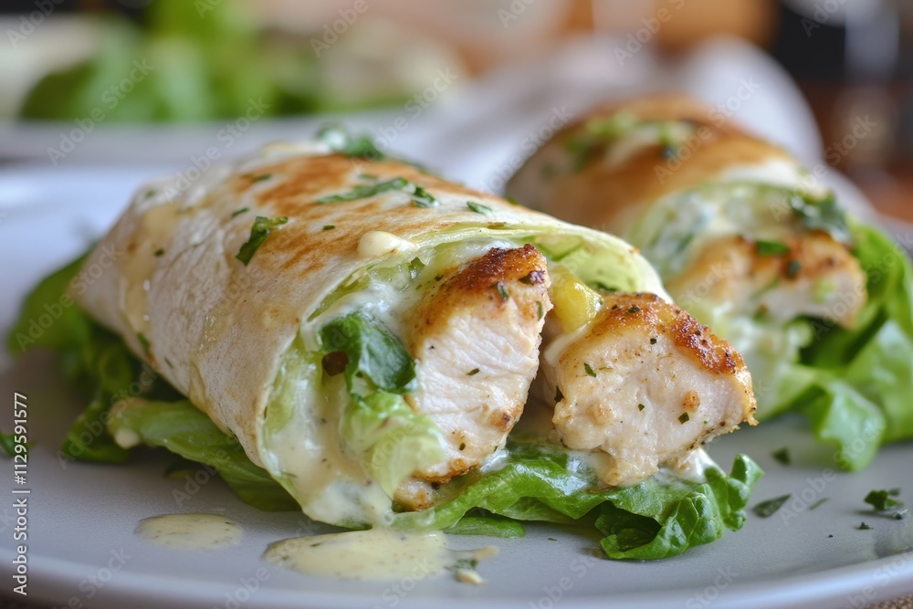 Crispy chicken Caesar wrap with romaine Crispy chicken Caesar wrap with romaine