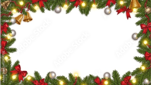 Wallpaper Mural Festive Christmas garland with red ribbons silver baubles and golden bells on white background Torontodigital.ca