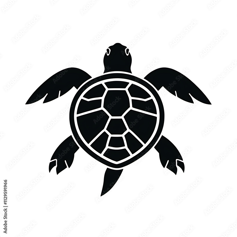 Fototapeta premium Sea Turtle Silhouette: A stylized silhouette of a sea turtle, evoking imagery of ocean life, tranquility, and the serenity of the deep blue sea. 