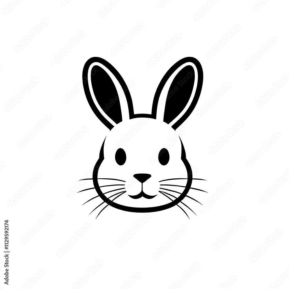 Cute Bunny Face Icon: Simple and charming, this black and white bunny face icon is perfect for branding, children's designs, or any project that needs a touch of cuteness. Cute Bunny Face Icon: Simple and charming, this black and white bunny face icon is perfect for branding, children's designs, or any project that needs a touch of cuteness.