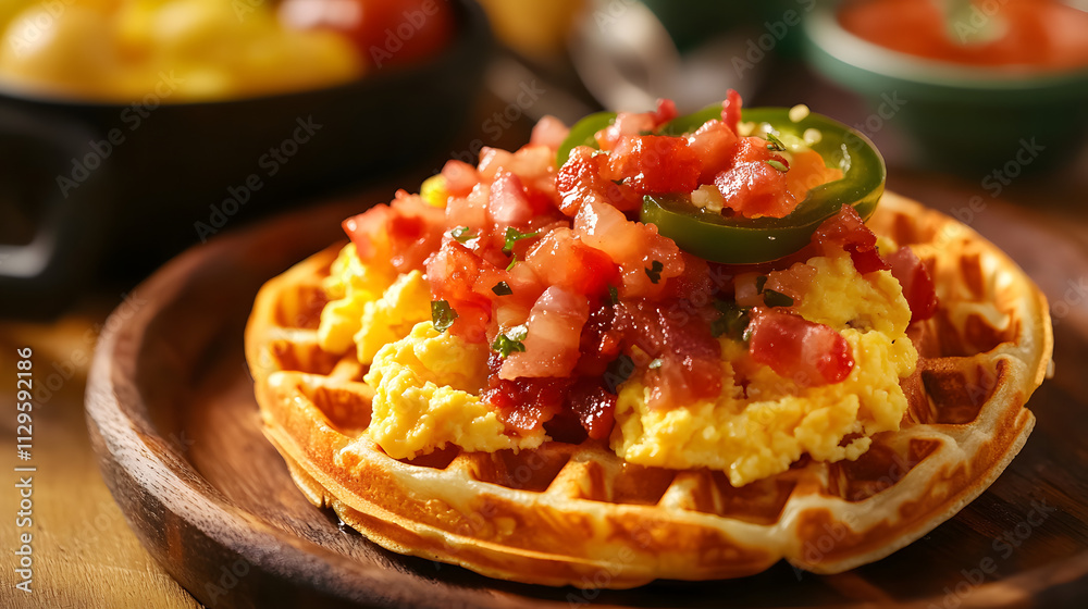 Fototapeta premium Savory Waffle Tacos with Eggs and Bacon