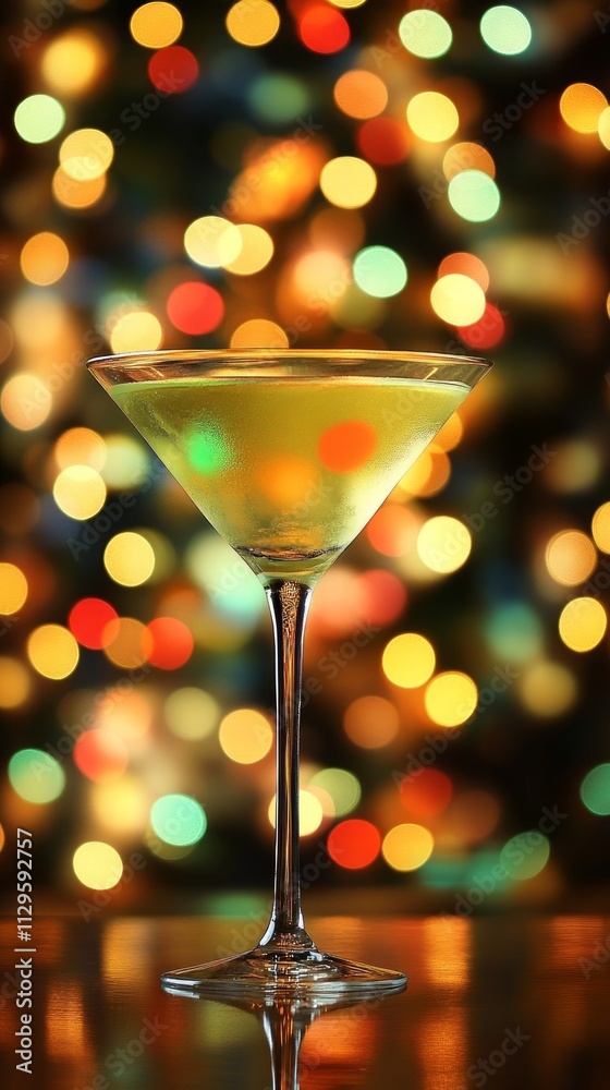 A delightfully crafted cocktail stands tall in a clear glass, illuminated by a playful array of colorful lights, creating a festive atmosphere A delightfully crafted cocktail stands tall in a clear glass, illuminated by a playful array of colorful lights, creating a festive atmosphere