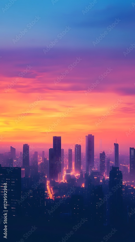 Vibrant city skyline at sunset high resolution image Vibrant city skyline at sunset high resolution image