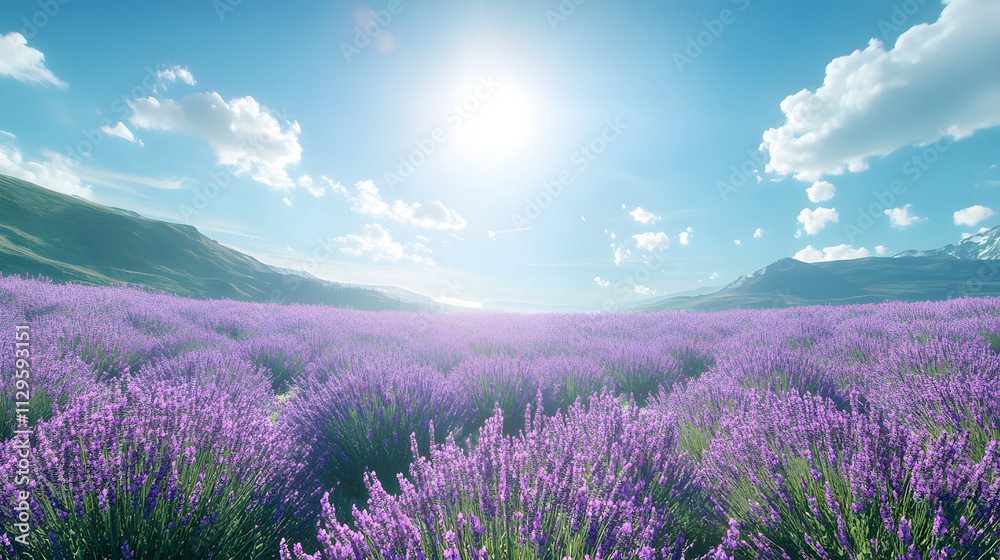 A Breathtaking Lavender Field Under a Clear Sky, Embracing Nature's Beauty and Serenity A Breathtaking Lavender Field Under a Clear Sky, Embracing Nature's Beauty and Serenity