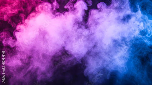 Abstract pink, blue, and purple smoke clouds on black background.