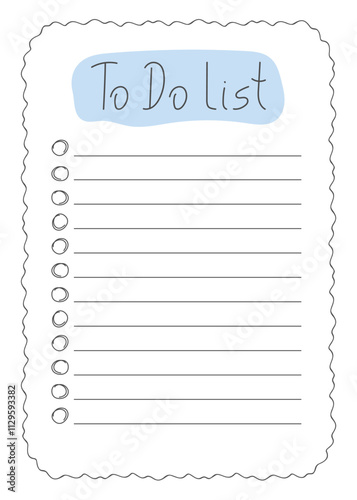 To do list Template in Doodle style. Reminder, Task list, plan, note Checklist Background. Hand drawn Sketch Blank List isolated on white. Planning notepad