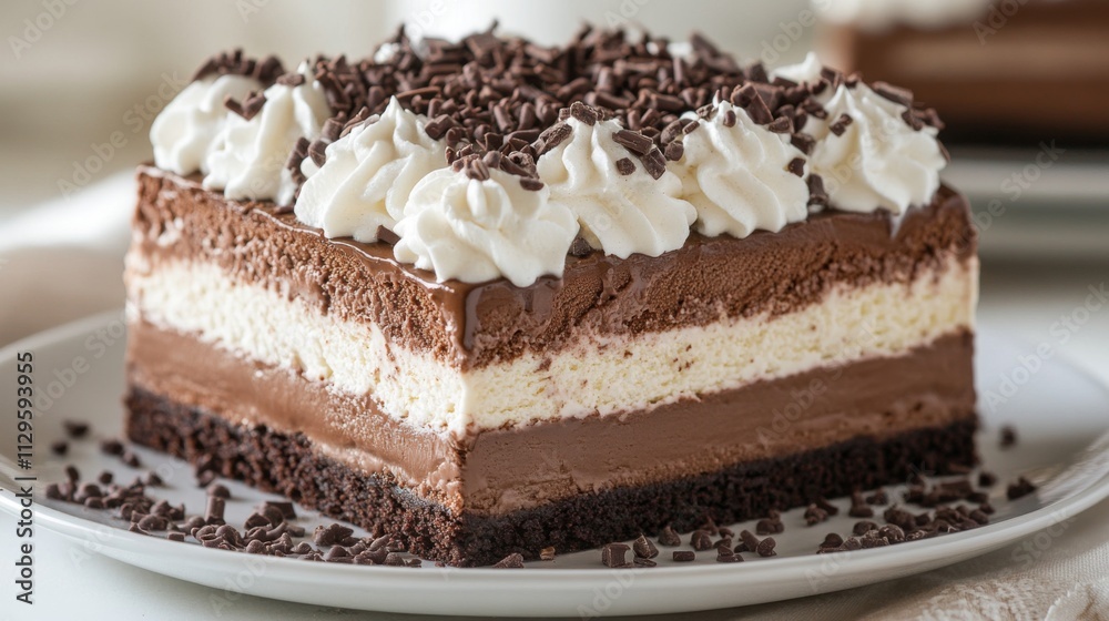 Delicious chocolate cake with cream and cherry topping Delicious chocolate cake with cream and cherry topping