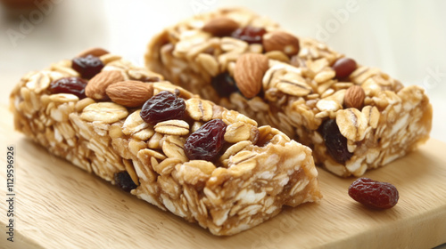 Homemade Granola Bars on Rustic Wooden Board