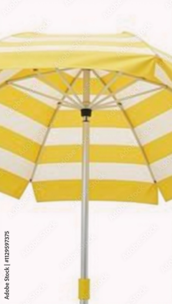 Fototapeta premium A simple composition featuring a vibrant striped beach umbrella on a white backdrop