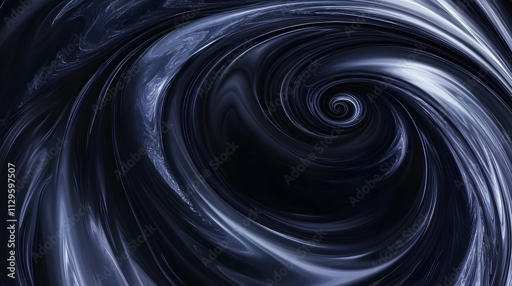 Abstract swirling dark blue and black spiral vortex.