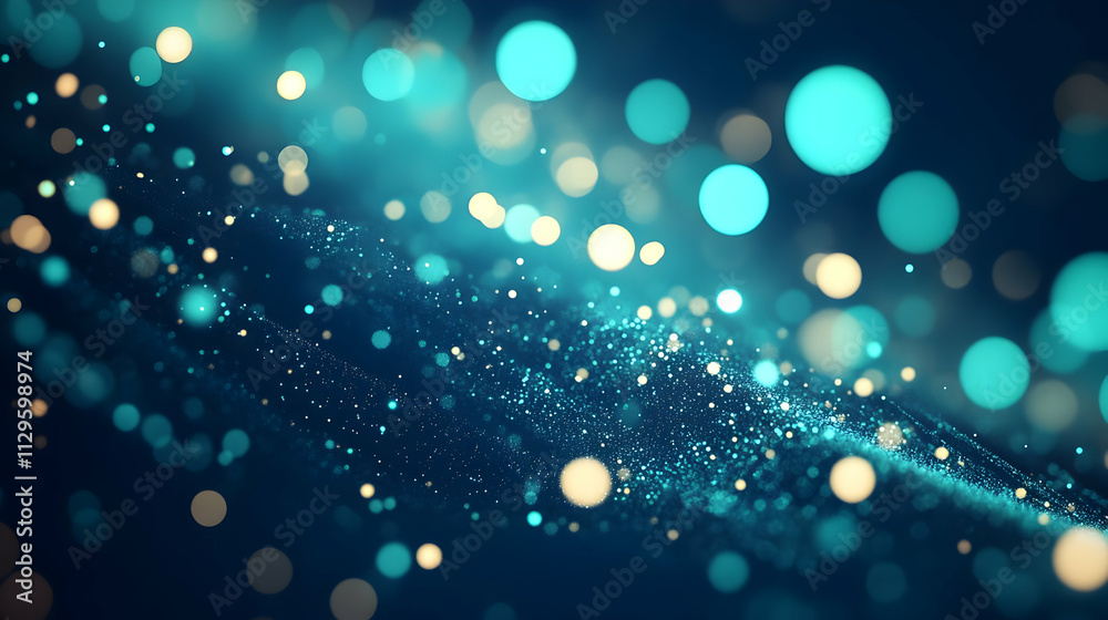Abstract teal and gold glowing particles wave. Abstract teal and gold glowing particles wave.
