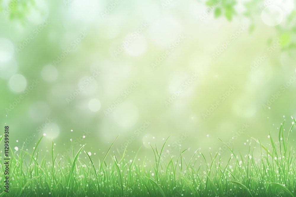 Abstract Nature Background with Green Grass and Dew Drops Abstract Nature Background with Green Grass and Dew Drops
