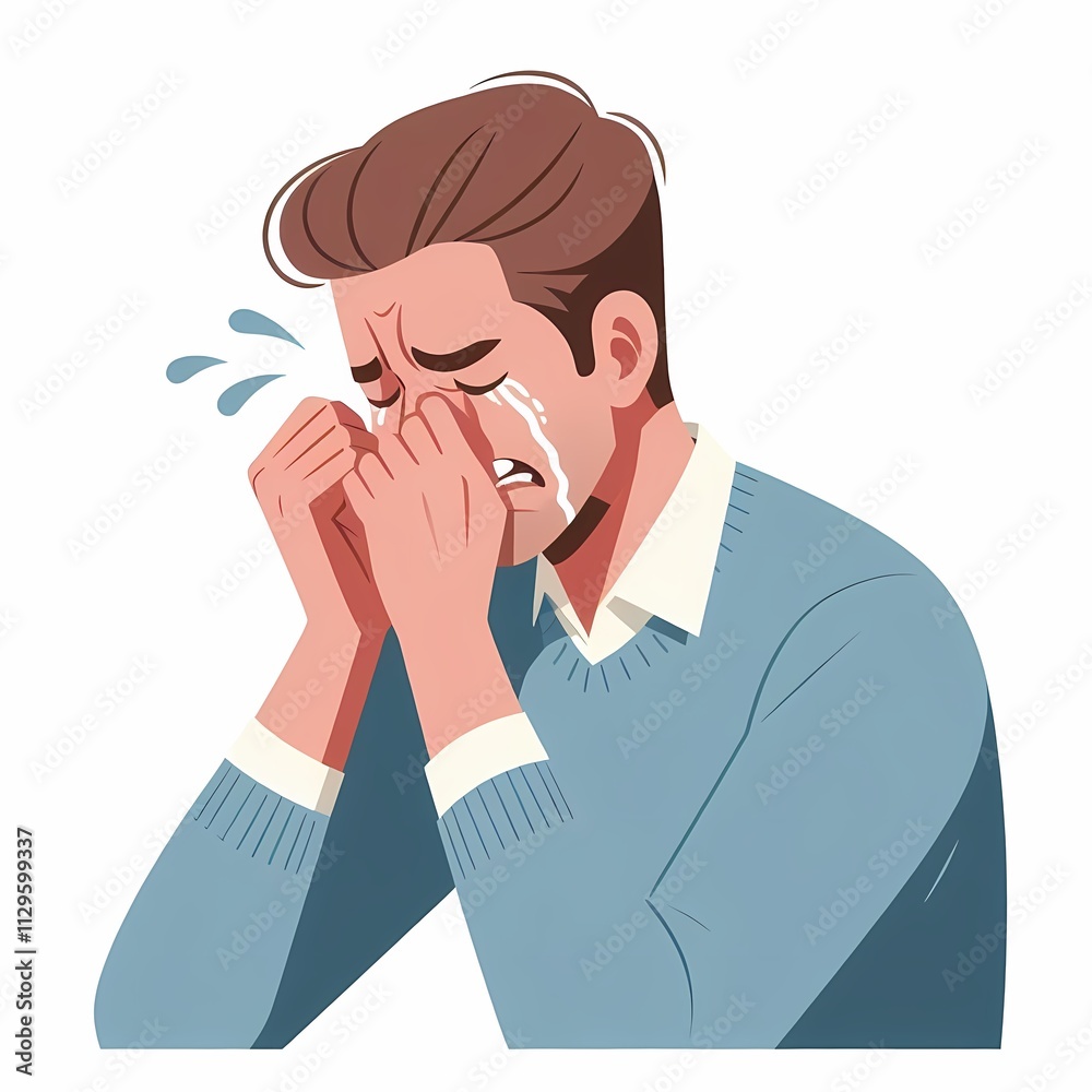 Depressed Man Crying - Flat Style Emotional Illustration on White Background Depressed Man Crying - Flat Style Emotional Illustration on White Background