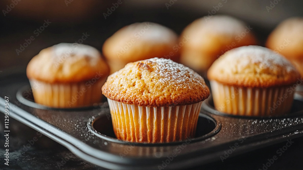 Freshly baked muffins resting in a muffin pan, showcasing their golden, inviting texture and soft appearance, symbolizing warmth, comfort, and the satisfaction of homemade goodness Freshly baked muffins resting in a muffin pan, showcasing their golden, inviting texture and soft appearance, symbolizing warmth, comfort, and the satisfaction of homemade goodness