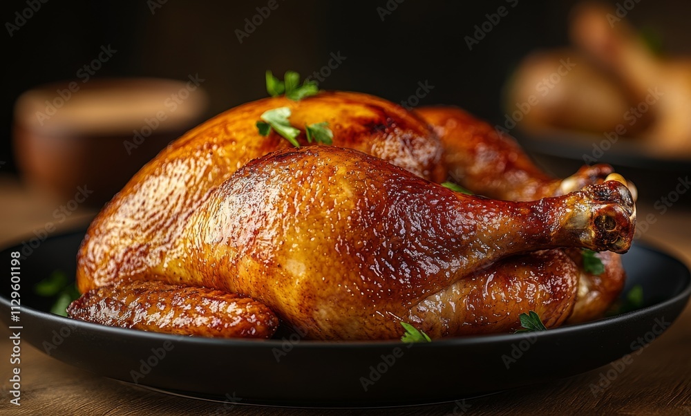 Golden Fried Chicken on Black Plate. Golden Fried Chicken on Black Plate.