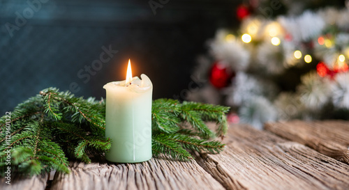christmas greeting card, Advent Candles on light rustic wood, Xmas backdrop with copy space, banner, header, panorama