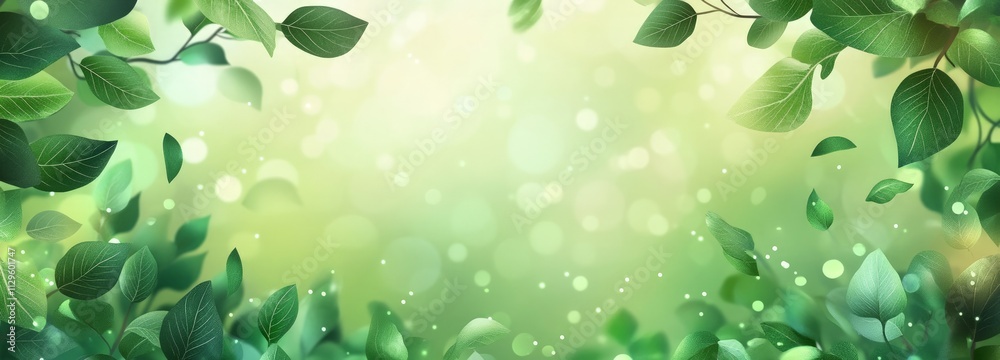 Beautiful Green Leaves on Blurred Bokeh Background in Nature Scene