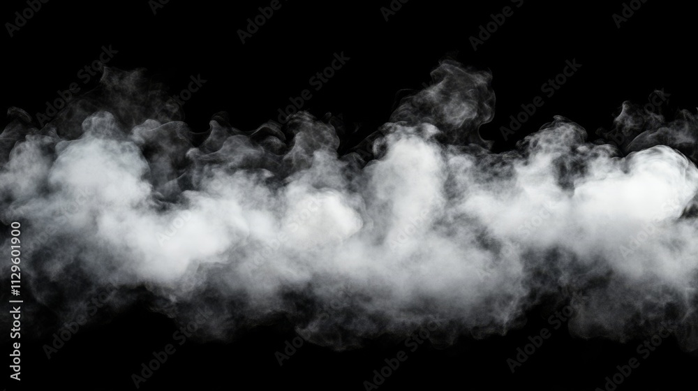 White Smoke Swirling on Black Background.