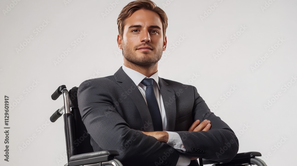 Elegant Lawyer in Wheelchair with Arms Crossed. Elegant Lawyer in Wheelchair with Arms Crossed.