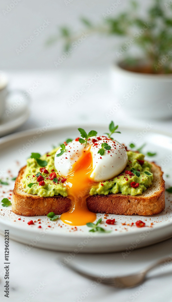 Perfect Poached Egg on Avocado Toast with Fresh Garnishes Perfect Poached Egg on Avocado Toast with Fresh Garnishes