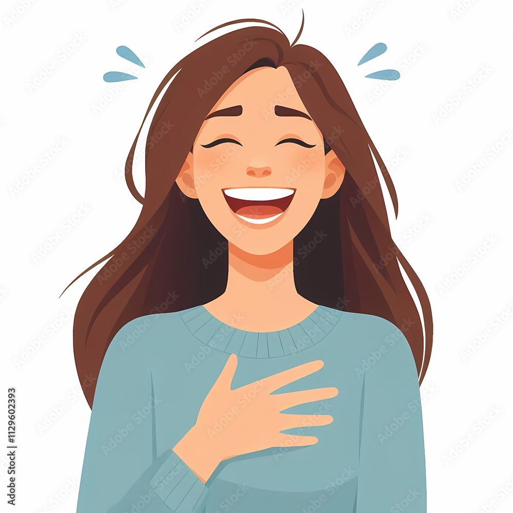 Cheerful Woman Laughing in Flat Style Illustration on White Background Cheerful Woman Laughing in Flat Style Illustration on White Background