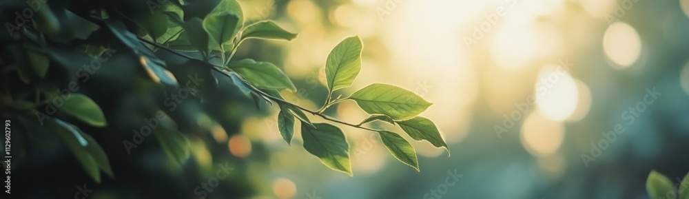 Fototapeta premium Beautiful Green Leaves in Nature with Blurred Bokeh Background