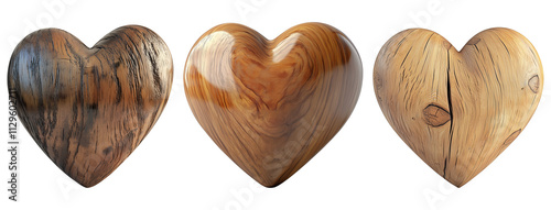 A set of wooden hearts isolated 
