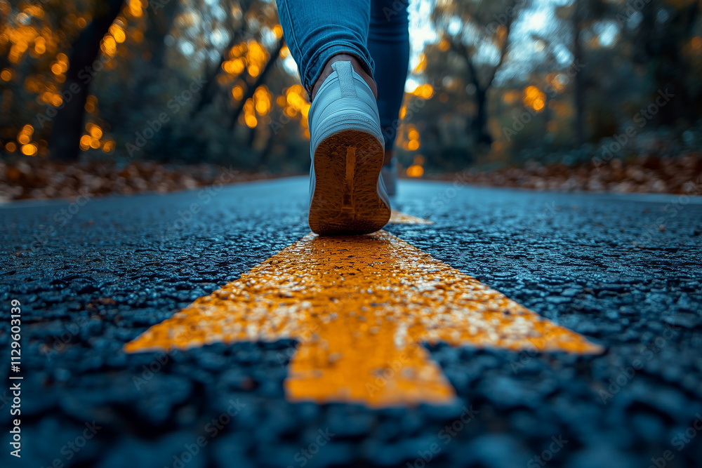 Arrows pointing upward with a person walking confidently in the foreground.