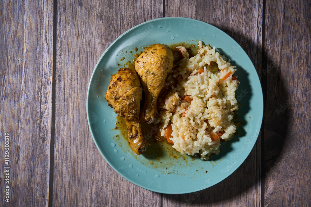 Chicken drumsticks with rice and vegetables Chicken drumsticks with rice and vegetables