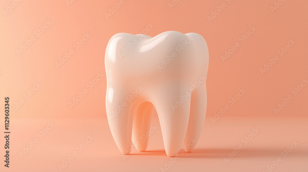 A single, glossy tooth shape with a smooth and polished surface, elegantly displayed against a pastel color background, exuding a clean and minimalist aesthetic A single, glossy tooth shape with a smooth and polished surface, elegantly displayed against a pastel color background, exuding a clean and minimalist aesthetic