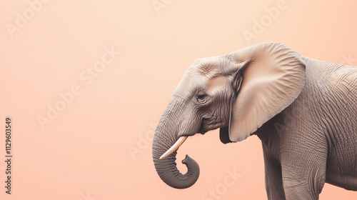 Graceful Elephant Profile Against a Soft Pastel Peach Backdrop